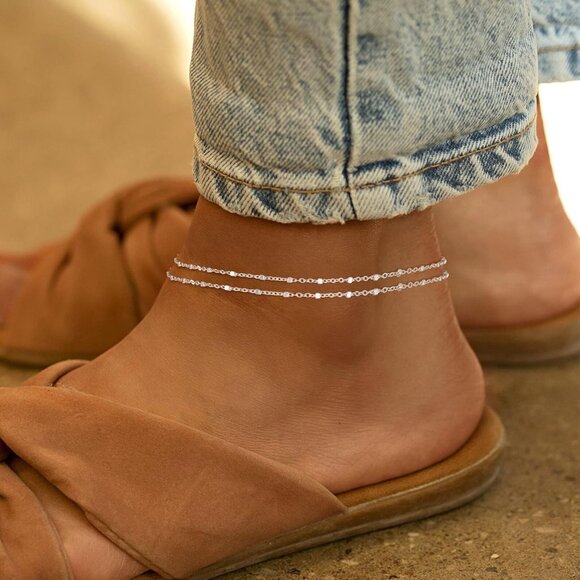 Single Clasp Beaded chain Cuban Link Waterproof Adjustable Anklet for Women - Picture 8 of 8